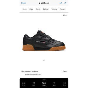 Reebok 2018 Workout Plus 'Black' Classic Mens Size 10.5 fit like a 10